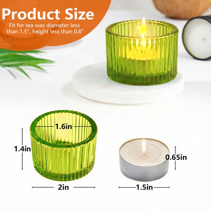 JOYIT Green Votive Candle Holders Bulk Set of 4, Tealight Candle Holder for Wedding Table Centerpiece, Glass Small Candle Holders for Birthday Party, Valentine's Day, Home Decor (2''X 1.4'')