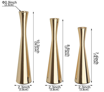 Vixdonos Light Gold Taper Candle Holders Metal Candlestick Holders Set of 3 Table Mantel Decorative Candle Stand for Dinning,Party，Wedding,Home Decor(Light Gold)