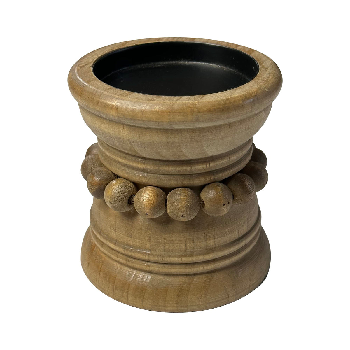 dwellington Farmhouse Rustic Wood Pillar Candle Holder for Pillar Candles, Decorative Beaded Candlestick Holder Stand for Home Décor, Gifts, Wedding (Natural)