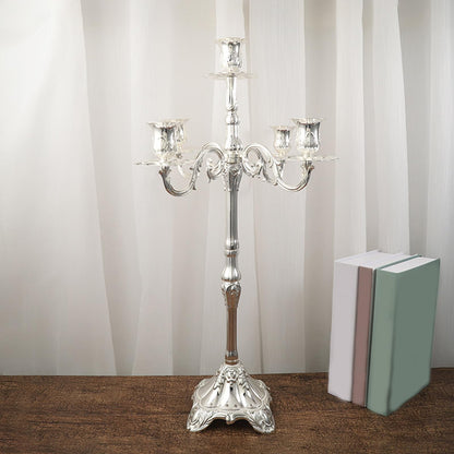 GIYDNEI 5 Arms Candelabra 25.4In Gold Candlestick Holder for Taper Candles, Candle Holder Stand Table Centerpieces for Wedding Home Decoration,Silver,14.6" Wx25.4 H