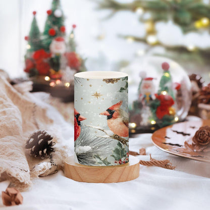 ALAZA Cardinals Perched Berry Flameless Candles Flickering LED Candles with Remote Timer Battery Operated Pillar Candles Set of 2 for Dinner Holiday Decor