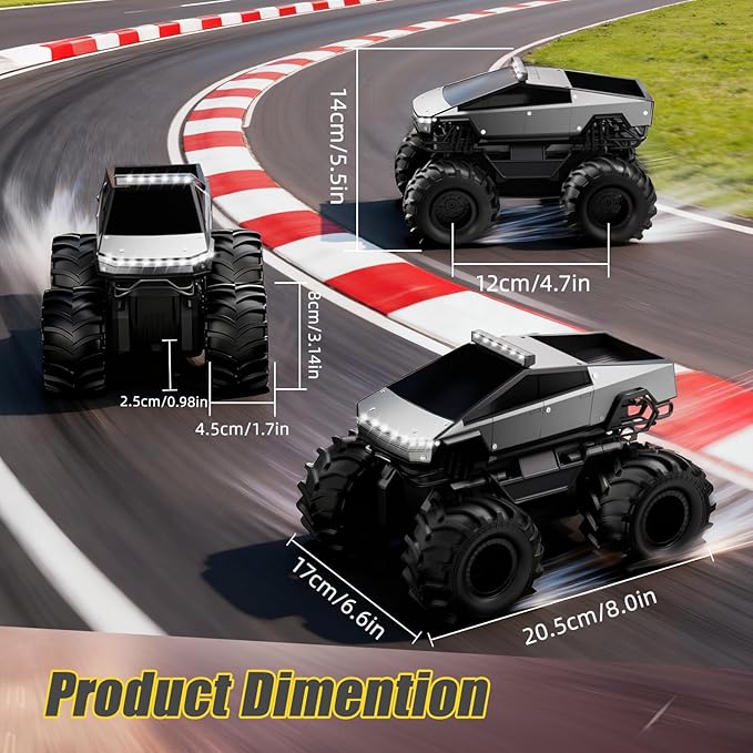 Remote Control Car 1:18 Amphibious RC Cars 4WD All Terrain Off-Road Pickup 2.4GHz Waterproof Cyber Truck 360° Rotatable Monster Truck Toys for Boys Christmas Birthday Gifts Age 6 7 8 9 10-13+
