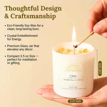 AvaConcept Healing Crystal Candle Gift Set – Set of 3 Citrine, Amethyst & Lazurite Hand-Poured Soy Wax French Vanilla, Lavender & Sea Salt Orchid Aromatherapy Scents 3.5oz Each | Premium Gift Box