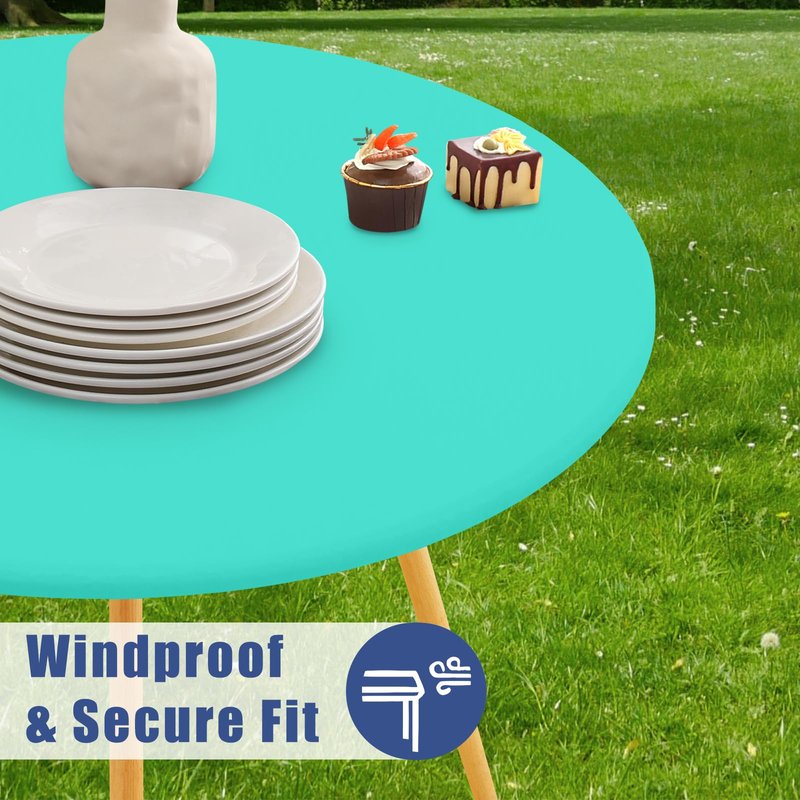 Moosfor Round Spandex Christmas Tablecloth, Elastic Fitted Waterproof Tablecloths for 45"-56" Tables, Stretch Washable Picnic Table Cover for Christmas Dinner, Dot Snowflake