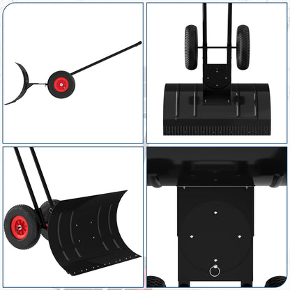 40" Heavy-Duty Wheeled Snow Shovel with Adjustable Handle & Blade – Angled Snow Pusher for Driveway, Sidewalk, Deck & Steps