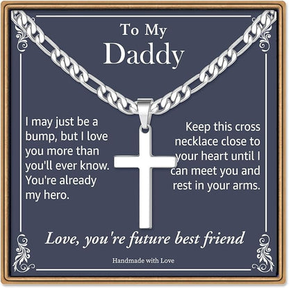 IEFLIFE Easter Basket Stuffers - Cross Necklace Easter Gifts for Men Boys Silver Figaro Chain Cross Necklace Jewelry Christian Baptism Gifts for Boys Birthday Gift for Dad Husband Son Grandson