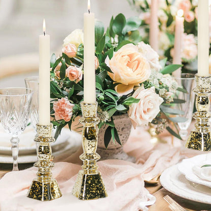 CHOCSTAY Glass Candlestick Holders Set of 3,Mercury Glod Taper Candle Holders for Table Centerpiece, Home Decorations, Wedding and Party
