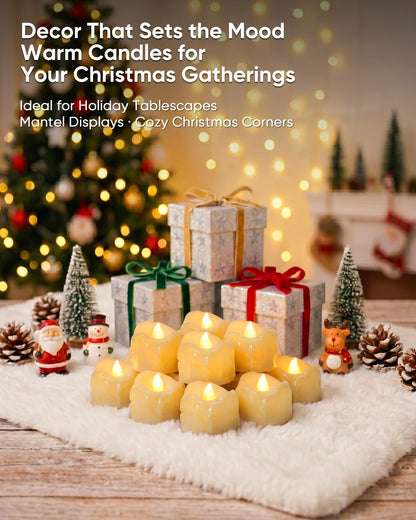 Homemory 24Pcs Dripping Flameless LED Tea Lights, 1.58" x 1.2" Battery Operated Flickering Fake Candles, 200+ Hours Electric Votive Tealights for Wedding, Halloween, Christmas Centerpieces, Ivory Body
