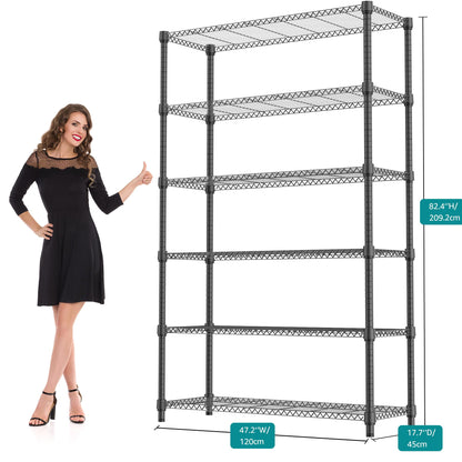 M MZG 2100LBS 47.2" W 6 Tiers Shelf Storage Shelves Metal Shelving Unit Heavy Duty Garage Shelving Adjustable Wire Shelves for Pantry,Kitchen,Garage,Basement,Black 17.7" D x 47.2" W x 82.4" H