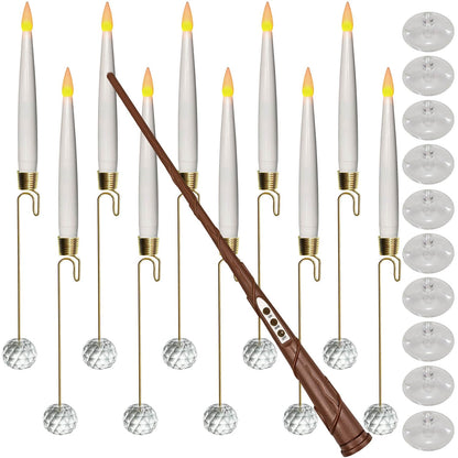 Knoste Christmas Tree Candles-Wand Remote-Crystal Ball Hooks-Suction Cups, 10 Pcs Battery Operated Window Candles, Flickering Warm Light, Xmas Home Ornaments, Wedding Party Decorations