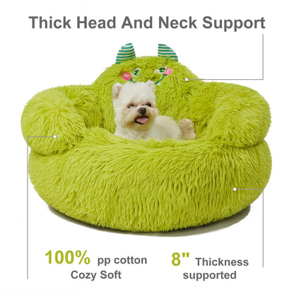 Jiupety Calming Donut Pet Bed, Plush Anti-Anxiety Dog & Cat Bed for Small Pets, Soft Indoor Cuddler Bed with Non-Slip Bottom, Medium (24"x24"x14"), Green