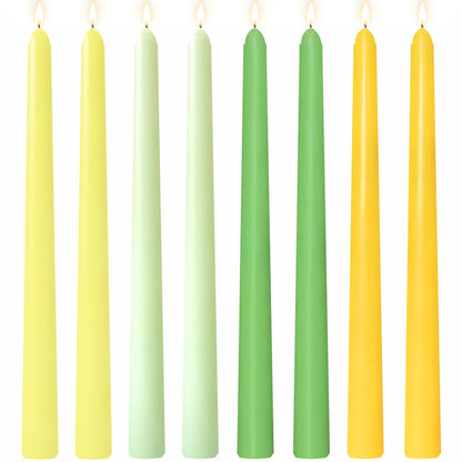 8 Pack 10 Inch Green & Yellow Smooth Taper Candle Set, 7/8 Inch Unscented Driples Candlesticks for Home Spring Decoration, 6-7 Hours Burn