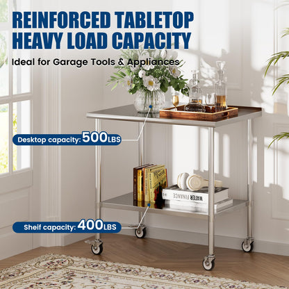 Chingoo Stainless Steel Work Table 30x48 Inch with Adjustable Undershelf & Backsplash, Heavy-Duty Prep Table for Commercial Kitchen, Restaurant, Garage, Outdoor