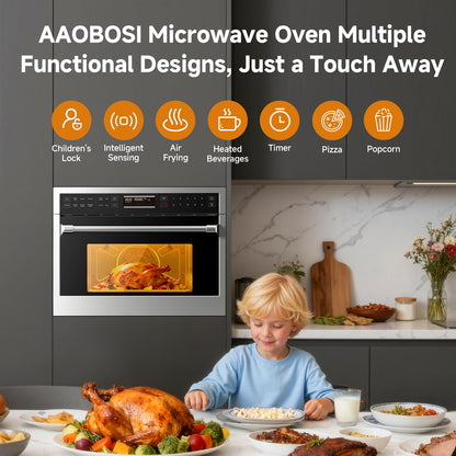 AAOBOSI 24 Inch Built in Microwave Oven,1.6 Cu.Ft Wall Microwave Convection Ovens Air Fryer Combos, 1000Watt Power Sensor&Auto Cook, 10 Cooking Modes, Drop Down Door,Stainless Steel