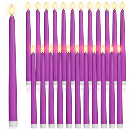 Macarrie 24 Packs Flameless Taper Candles Battery Operated Fake 11 Inch Long Candle Light LED Flameless Candlesticks Flickering Tapered for Wedding, Halloween, Christmas(Purple)