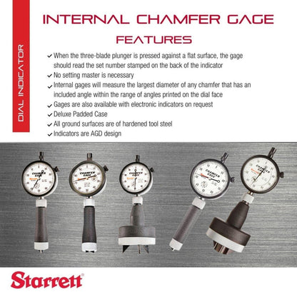 Starrett Inch Reading Dial Indicator Internal Chamfer Gage - for 90-127 Degrees Angles - 0-1" Range, Deluxe Padded Case - 684-3Z