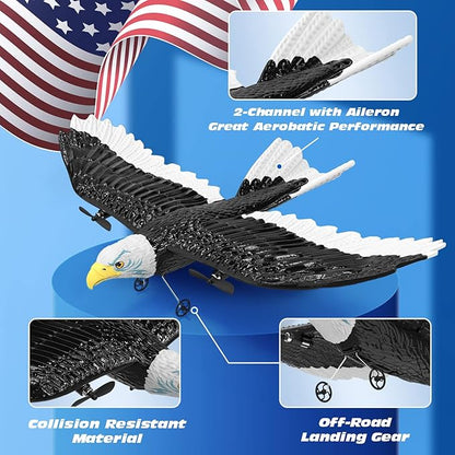 DEERC RC Plane Remote Control Eagle Plane RTF Airplane 2.4GHZ 2CH Flying Bird with 2 Batteries &amp Propeller 6-axis Gyro Stabilizer Easy to Fly for Beginners Adults Kids Boys