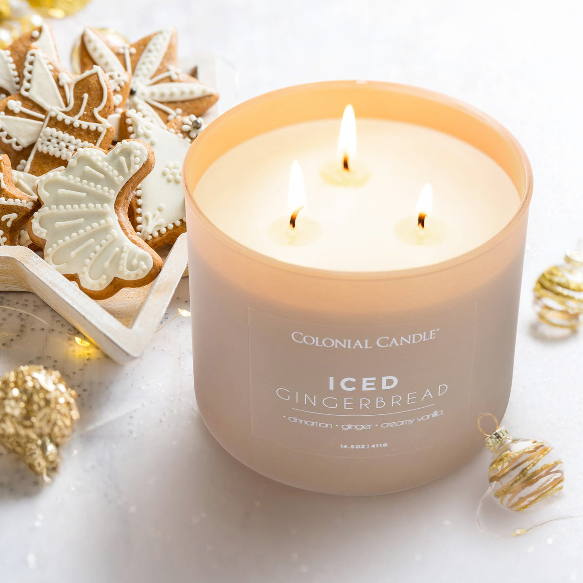 Colonial Candle Iced Gingerbread Scented Jar Candle, Pop of Color Collection, 3 Wick, 14.5 oz - Up to 60 Hours Burn