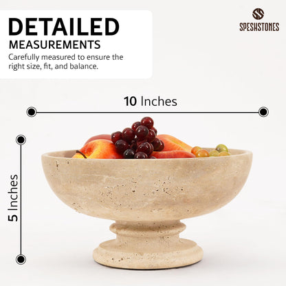 SPESHSTONES Marble Fruit Bowl for Kitchen Counter 10 Inch Handmade Travertine Serving Bowls for Dining Tables Centerpieces, Gifts & Home Decor, Candy Dish, Decorative Pedestal Bowl for Fruits Storage