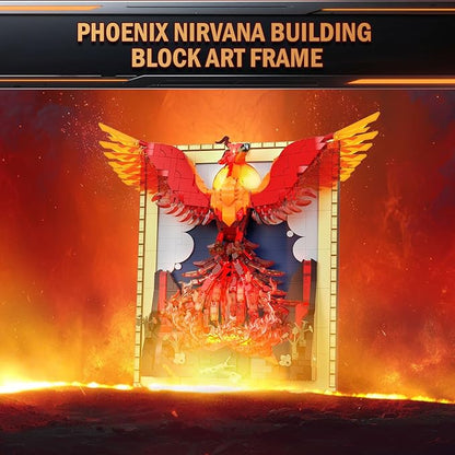 Phoenix Nirvana Building Block Sets 1565 Pcs Magic Fire Phoenix Building Toys with LED Lights 15*6.3*13.78in 3D Framed Wall Art Firebird DIY Model Kit for Gifts Decorations Collectibles