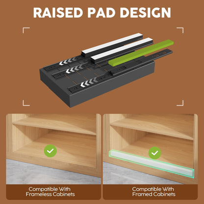 Seinloes 4 Pack Expandable Width (9"-14.1") Pull Out Cabinet Organizer 21" Deep with Raising Pad for Framed Cabinets, Upgrade 3 Slide Rails Slide Out Drawers, Roll Out Shelves Adhesive, Black