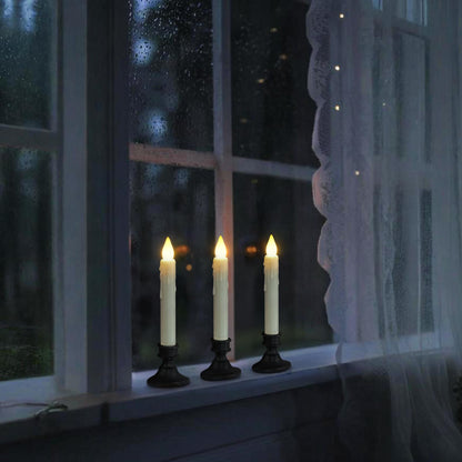 Daord 6 Pcs Sensor Dusk to Dawn Window Candles Flameless Flickering Candlesticks with Black Holders & Suction Cups Battery Operated Fake Candle for Christmas Home Decor (6pcs,Ivory)