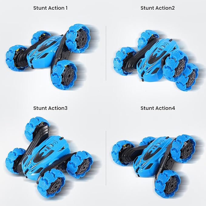 RC Stunt Car 360° Flips &amp Double-Sided Remote Control Truck with LED Lights 2.4GHz High Speed All Terrain Off-Road Toy Car Gift for Boys Girls Kids Ages 6-12 (Blue)