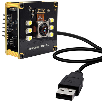 IFWATER 48MP USB Camera 8K Camera Fast Autofocus USB Webcam Module with No Distortion Lens with 6pcs White LEDs PC Computer Cam Plug and Play for Industrial Inspection Document Scanning