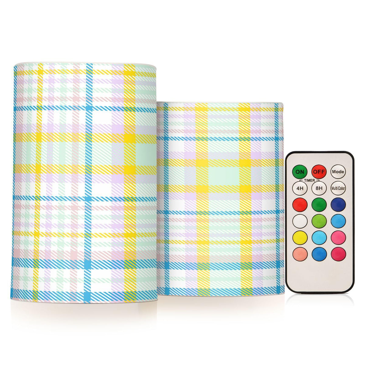 Eionryn Rainbow Buffalo Plaid Pastel Flameless Candles Farmhouse Spring Summer Check Battery Operated LED Candles with Remote Timer Electric Candles for Home Party Decor 2pcs