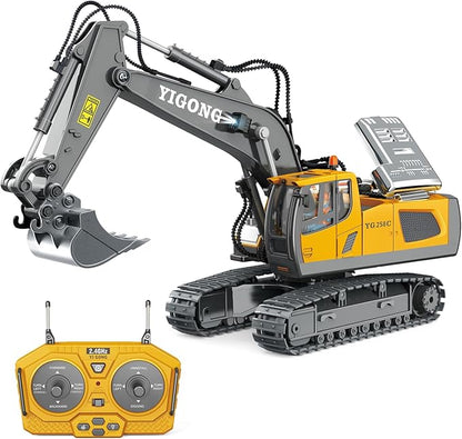 Remote Control Excavator - 1:20 RC Excavator Toys for Boys 14 Channel with Sound/Light RC Digger Construction Toys Gifts for Kids Age 5 6-10 Years Old
