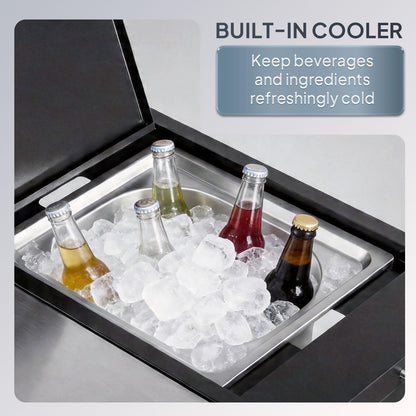 ROVSUN Outdoor Grill Cart with Sink, 304 Stainless Steel Sink with Chilly Bin Cooler, Rolling Kitchen Prep Island with Cabinet, Bottle Opener, Rubbish Rack, Patio, Gardens, Backyards
