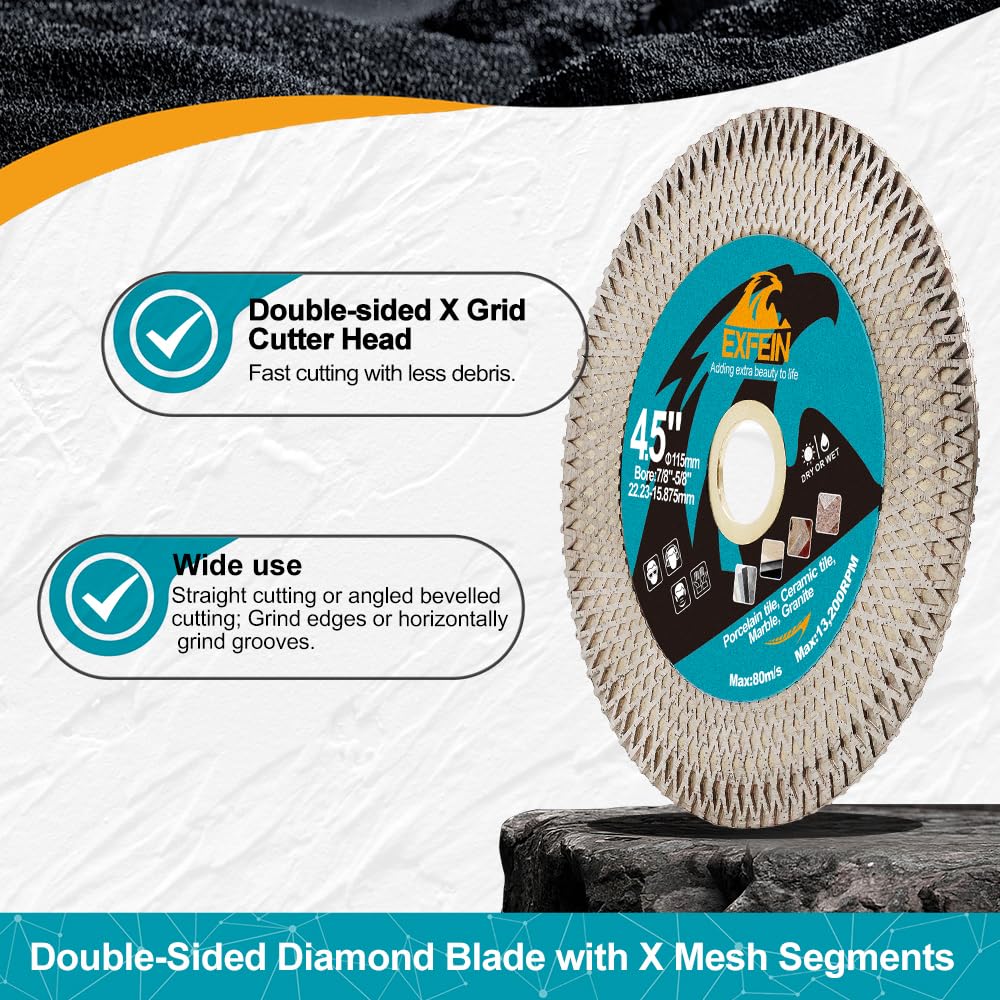 EXFEIN Tile Hole Saw Kit 13pcs - 6/6/8/19/25/35/50/75/102mm Diamond Core Drill Bits, 4/5 Inch Milling Bit + 2 Inch Chamfer Bit + Adapter + 4.5 Inch Grinding & Cutting Disc for Tile Marble Granite