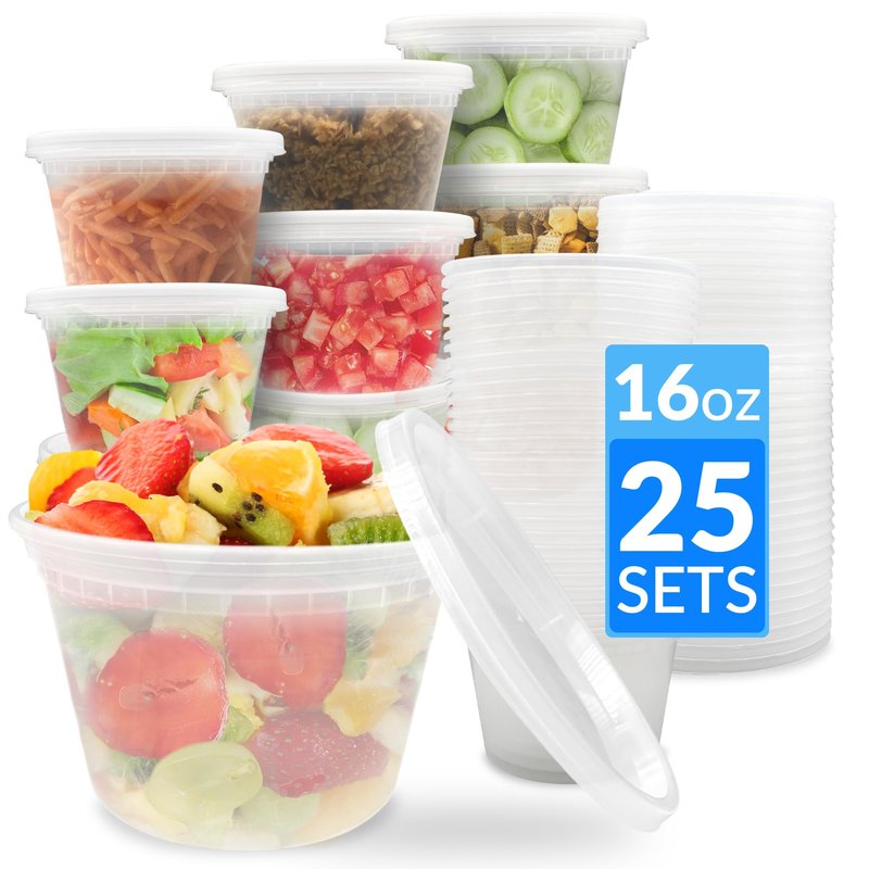 Reli. Deli Containers with Lids (25 Sets) 16 oz Plastic Containers with Lids | To Go, Meal Prep, Food Storage | BPA Free Plastic & Disposable | Microwave, Dishwasher, Freezer Safe