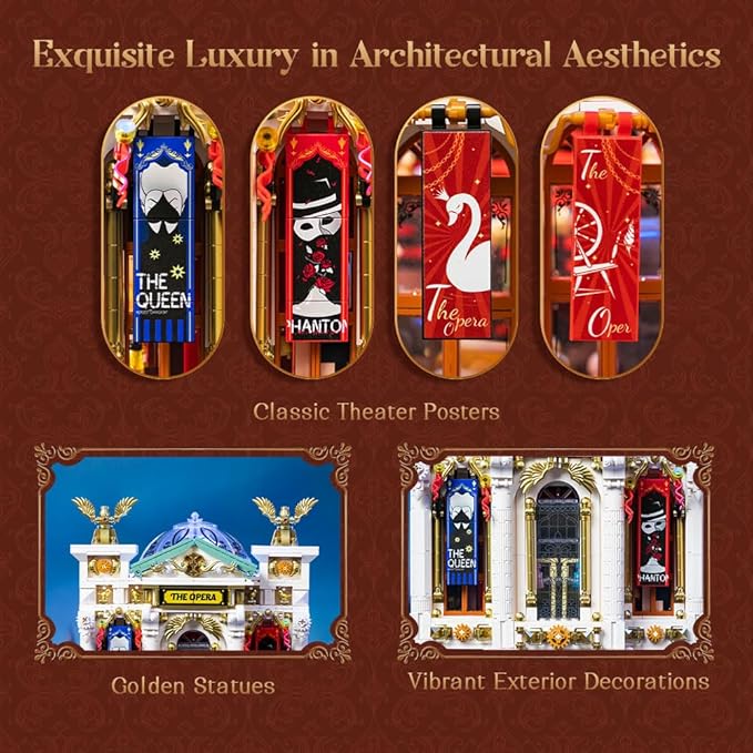 PANTASY Vintage European Grand Theater Building Set-Modular Model with Crystal Chandelier Transparent Dome&ampExpandable Street Scenes Retro Collectible Theater Architecture for Adults &ampHome Déc