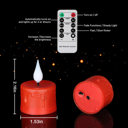 Yunsheng 12PCS Red Rechargeable LED Tea Lights Candles with Remote, 3D Wick Flickering Flameless Votive Tea Lights, Warm White Electric Fake Candles with 2USB Charging Cable, Home Decor