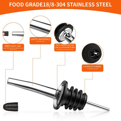 48PACK Stainless Steel Pourers Spouts for Liquor Bottles,Liquor Pour Spout With Dust Caps,Bottle Pourers for Alcohol, Olive Oil - Speed Pourers, Bar Bartender Accessories