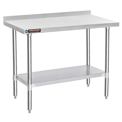 DuraSteel NSF Commercial Kitchen Table - 24 x 48 Inch Cooking Prep Stainless Steel Kitchen Island Workstation w/ Adjustable Under Shelf - Heavy Metal Backsplash Workbench For Restaurant, Home, Garage