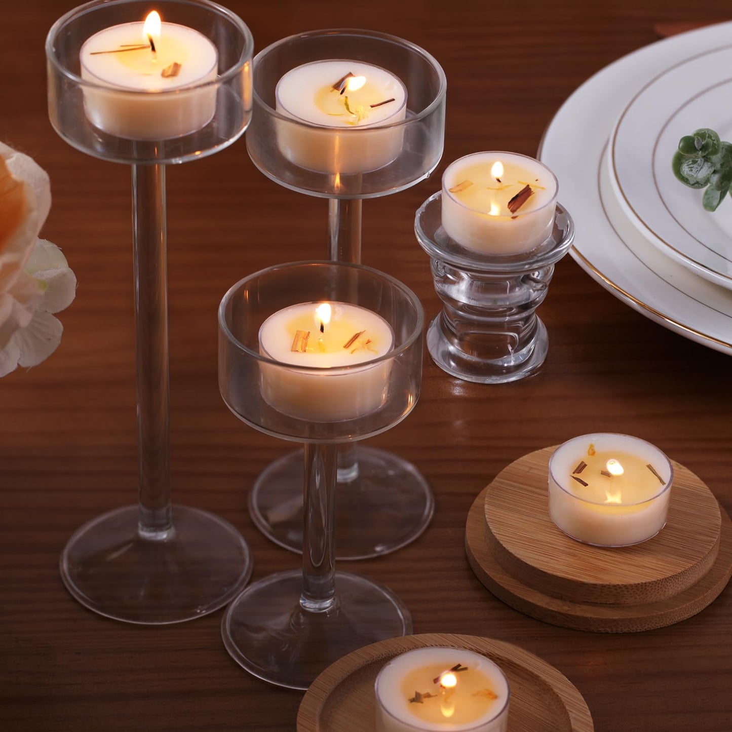 48Pcs Citronella Scented Tealight Candles, Palm Wax White Tea Lights, 4h Long Burning Tea Light Candles with Dried Flowers for Holiday, Wedding, Spa, and Home Decoration