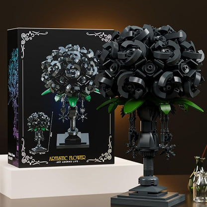 Black Rose Building Block Flower Decor Gothic Style Brick-Built Floral Bouquet for Home &amp Office Compatible with Lego Dark Romantic Black Flowers DIY Display Gift for Adults