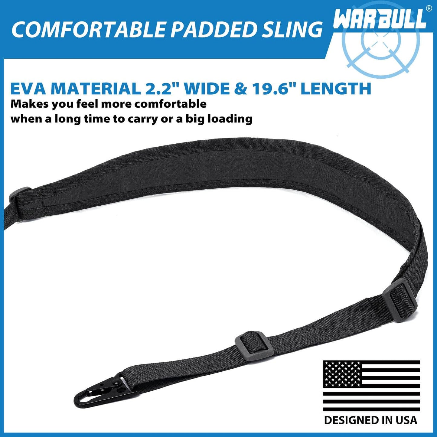 WarBull 2 Point Rifle Sling, QD Swivel Quick Adjust Gun Sling with HK Hook, Soft Shoulder Pad Tactical Rifle Sling for Rifle, Shotgun, Crossbow, Hunting and Outdoor Sports with Keychain Gift (Black)