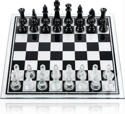 35cm/13.8 Glass Chess Set with Clear &amp Black Pieces – Elegant Transparent Board Game for Adults &amp Beginners Home Decor &amp Gift Choice