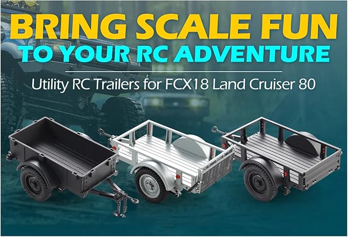 FMS FCX18 RC Cars Accessory for 1:18/1:12 RC Crawler Trucks - Utility Trailer Type C Silver