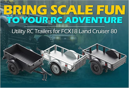 FMS FCX18 RC Cars Accessory for 1:18/1:12 RC Crawler Trucks - Utility Trailer Type C Black