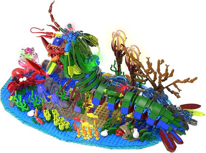 Mechanical Mantis Shrimp Building Block Sets 1843 Pcs Sea Creatures Building Toys with Miniature Undersea Landscape &amp Led Light 18.11x9.45x9.84in DIY Model Kit for Adults Teens 14+