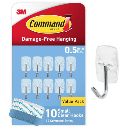 Command Small Clear Wire Toggle Hooks, 10 Wall Hook and 12 Strips, Damage-Free Hanging with Adhesive, Great for Hanging, Organization and Storage, Holds up to 0.5 lb