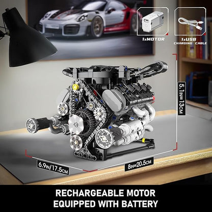 Mini V8 Engine Kit That Runs - Build Your Own STEM V8 Model Engine Kit for Adults8-Cylinder Engines Building Block Sets Mechanic Engineering Construction Toy for Youth &amp Teens (715 PCS)