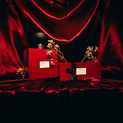 Blueme Valentines Day Candle | Sensual - Raspberry Rose & Marshmallow | Black Ceramic w/Wick Trimmer | Essential Oil, Natural Cotton Wick, Soy-Wax Blend, Hand Crafted Ceramic Vessel | 12oz Red Box