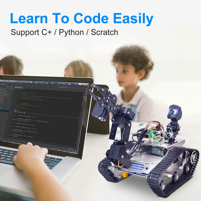 Smart Robot Car Kit for Raspberry Pi, Tank Robot Chassis Real-Time Video Transmission, WiFi/Bluetooth Control, Path Planning, Programmable Robot Kit (Stainless steel chassis+Raspberry Pi 4B(4GB))