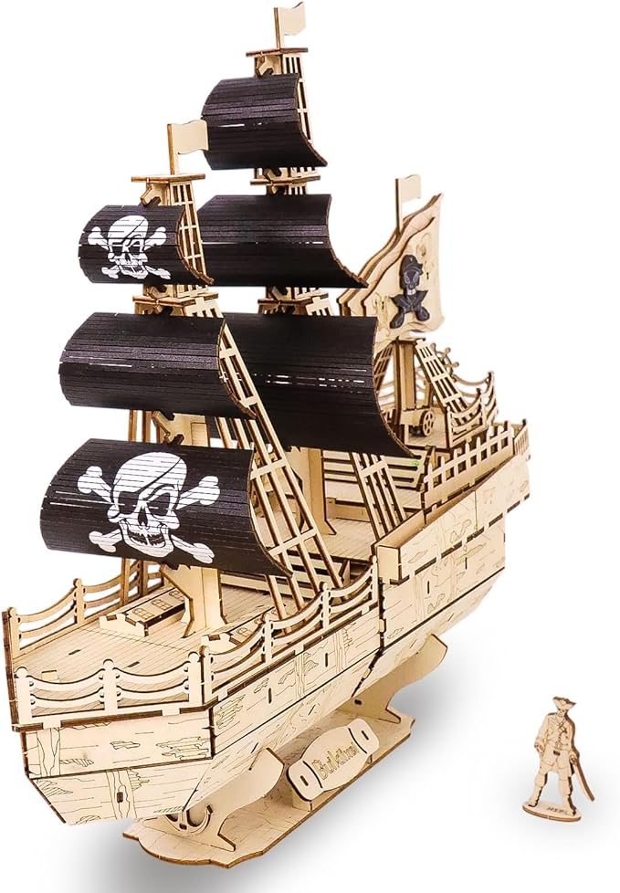 3D Wooden Puzzles for AdultsWooden Toy for Kids and AdultsModel Building KitEducational Brain TeaserBest Educational Christmas Birthday Day Gift for Friends (Wooden Pirate Ship)