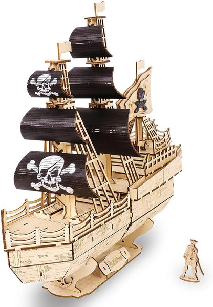 3D Wooden Puzzles for AdultsWooden Toy for Kids and AdultsModel Building KitEducational Brain TeaserBest Educational Christmas Birthday Day Gift for Friends (Wooden Pirate Ship)